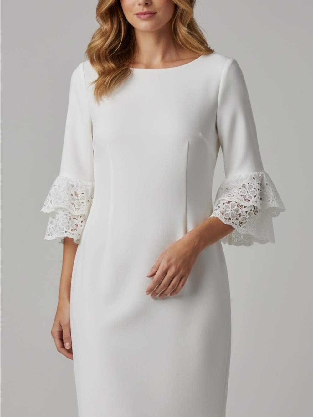 Calvin Klein White Lace Bell Sleeve Sheath Dress, NWT